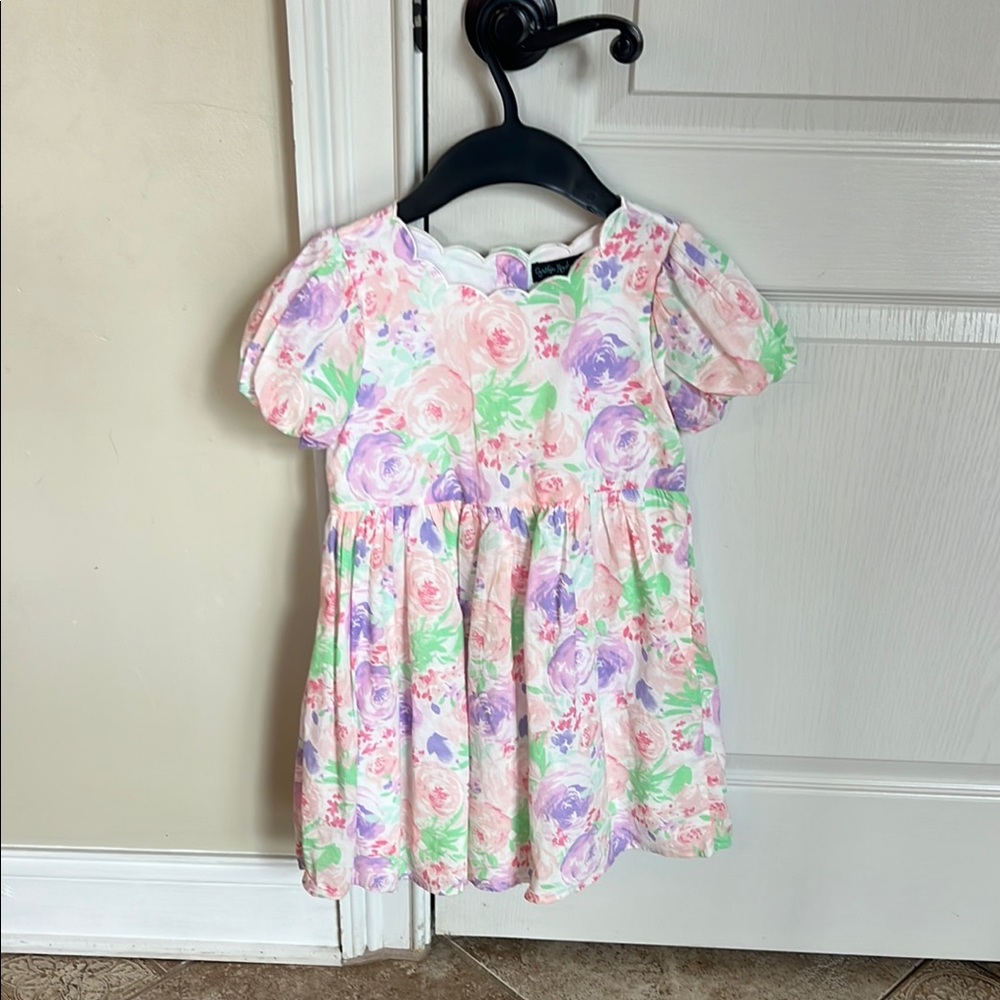 Multicolored Puff Sleeve Sundress with Peter Pan Collar